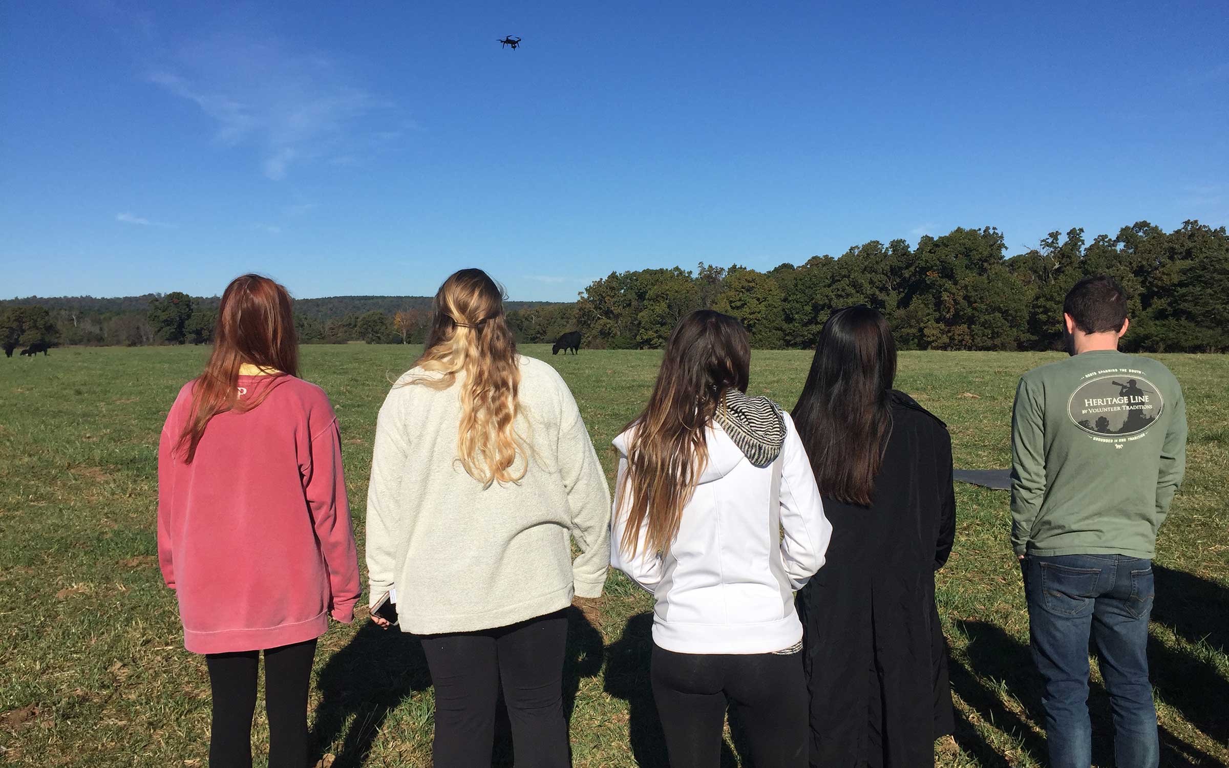 Students testing a drone during app project UX phase in the User Experience course.