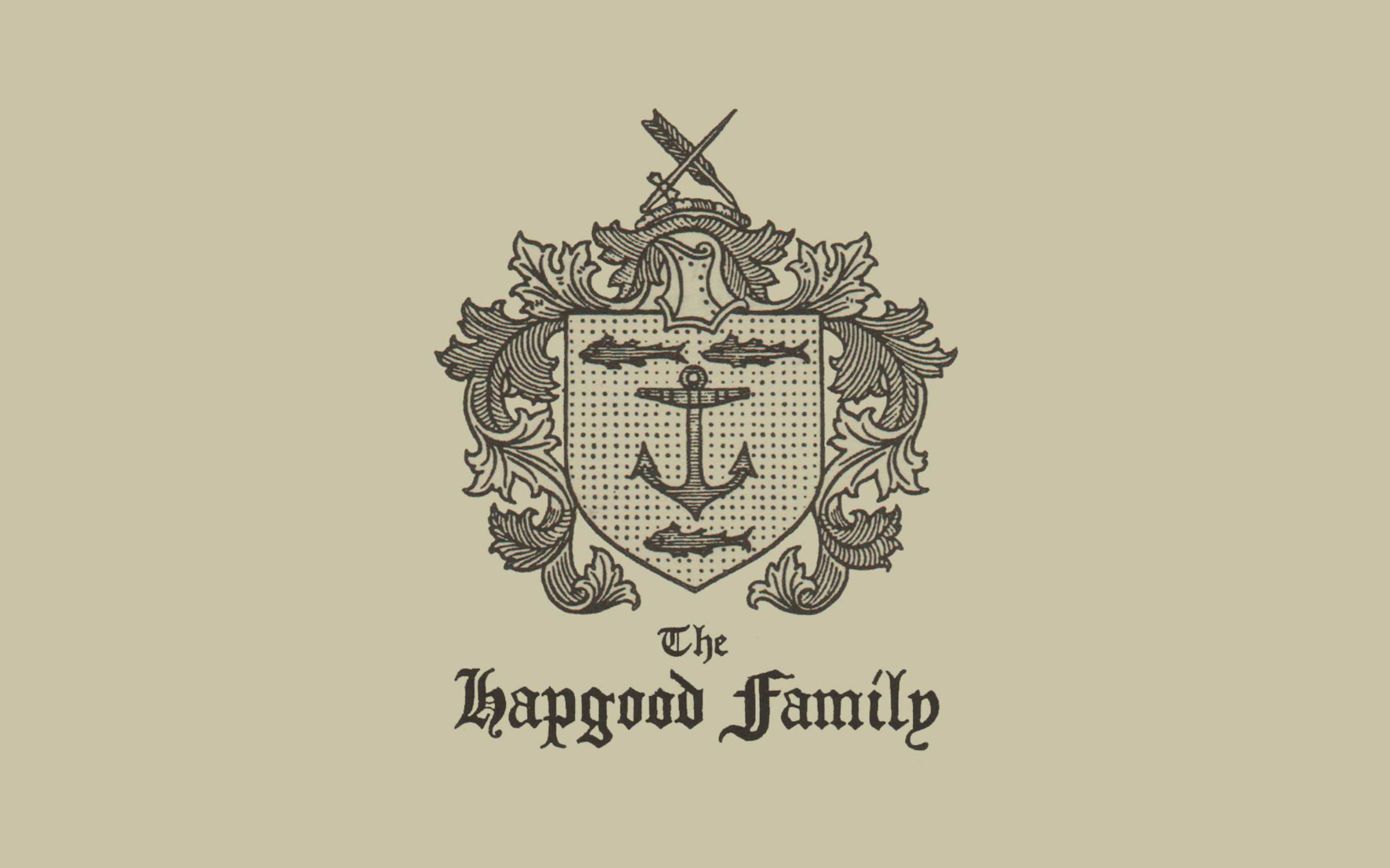 The Hapgood Family coat of arms and cool hand-done Blackletter typeface.
