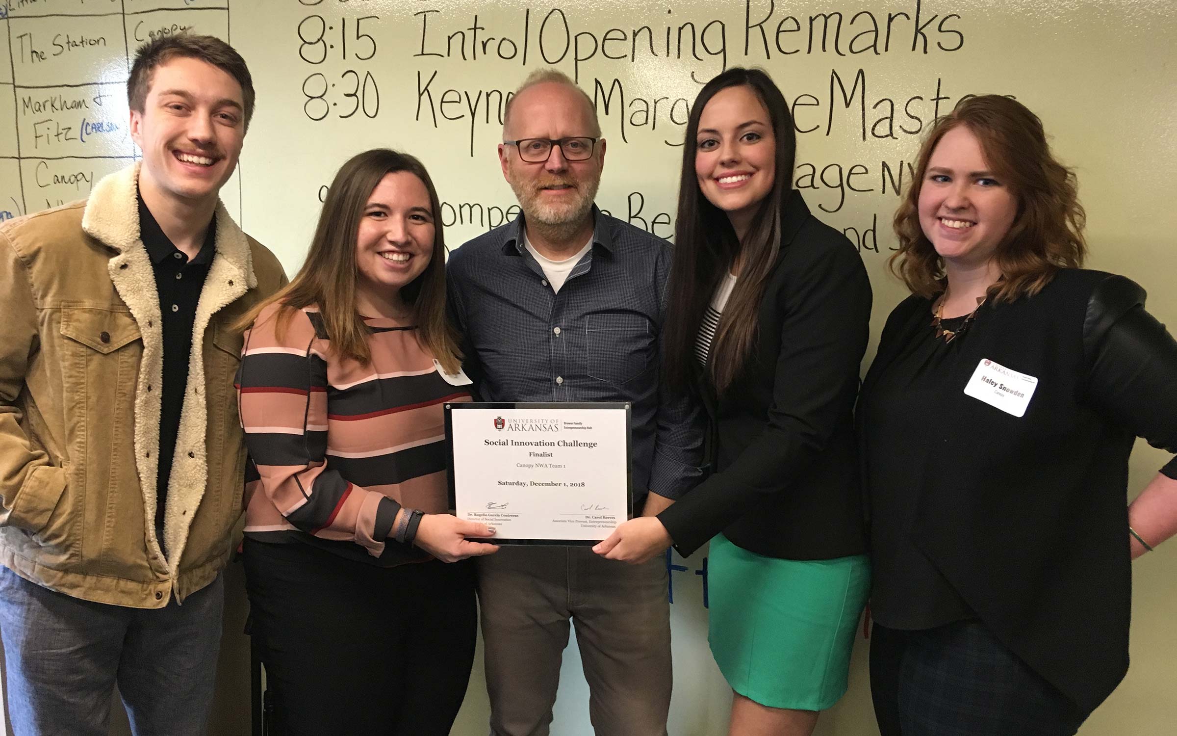 Social Innovation Challenge student team award with Jake, Bret, Bri, Hayley