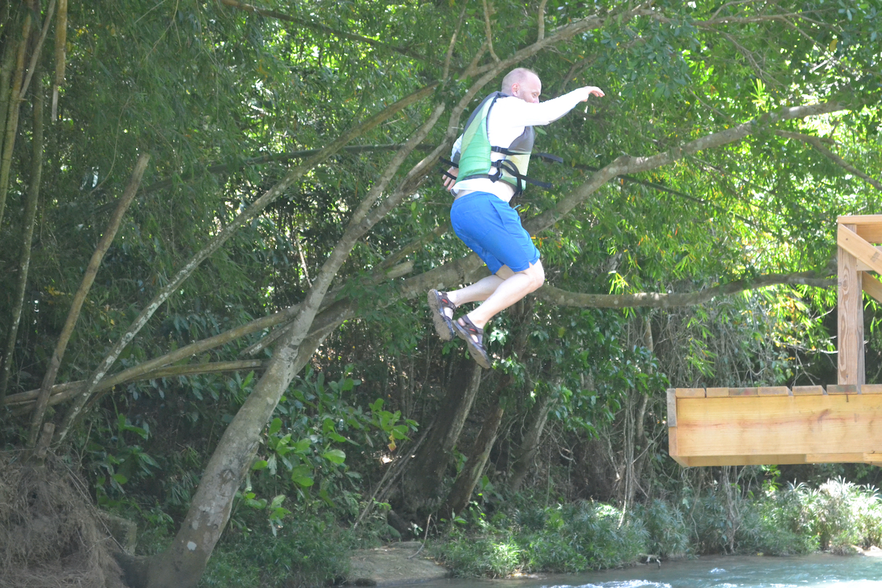 Jumping into a river in Jamaica from hundreds and hundreds of inches in the air.