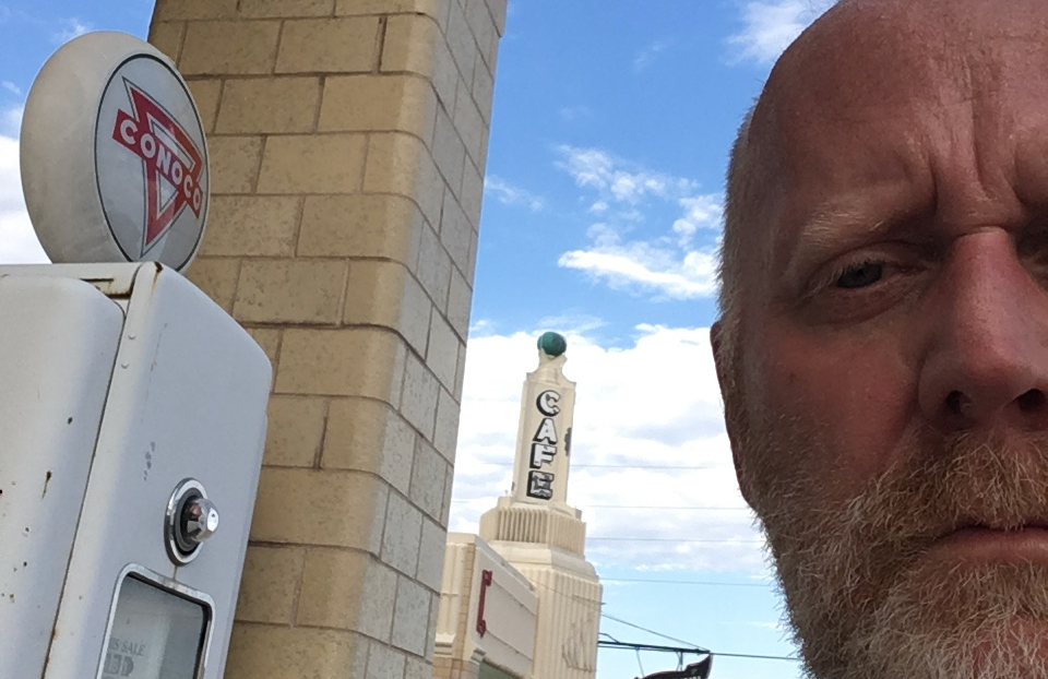 Jogging through Shamrock, TX, at that Art Deco gas station. Such history in that place. And face.